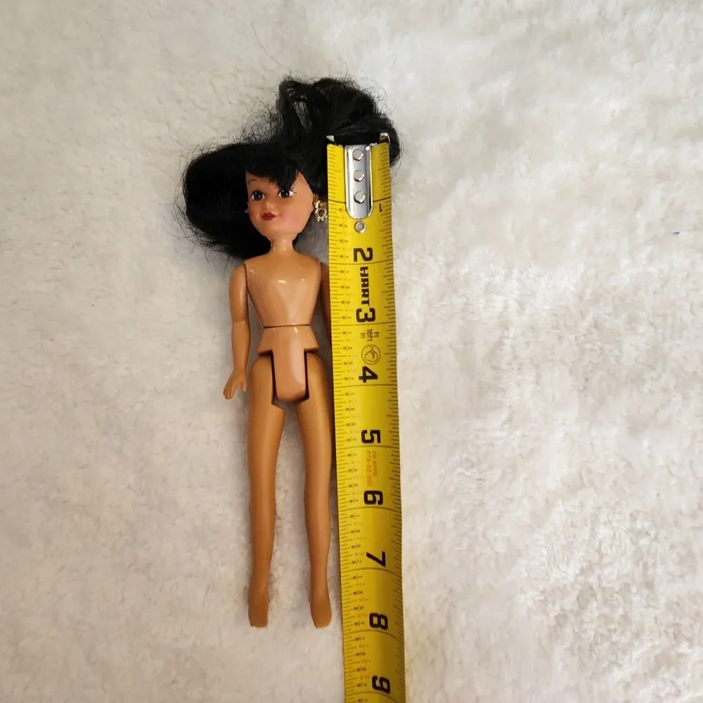 Vtg 1990 Kid Kore 8'' Girl Doll with Long Black Hair Colorful Clothes & Earrings